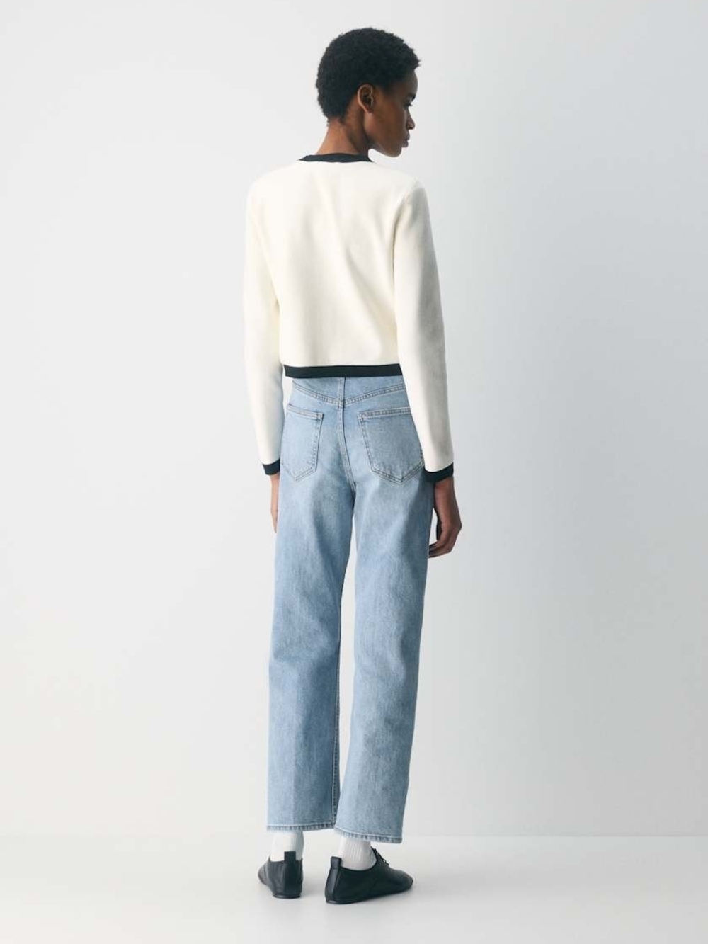 Aritzia Babaton Cream Cardigan with Black Trim and Gold Button Accent - Picture 4 of 14